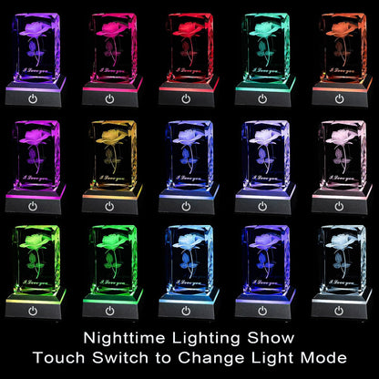 3D Rose Crystal Nightlight,Perfect Valentines Gift Ideas for Her My Girlfriend Wife Mom - Unique Anniversary Birthday Presents - I Love You Decolamp