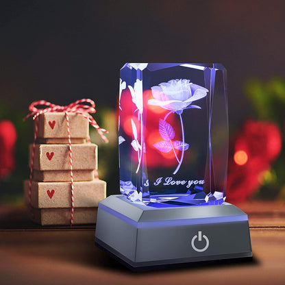 3D Rose Crystal Nightlight,Perfect Valentines Gift Ideas for Her My Girlfriend Wife Mom - Unique Anniversary Birthday Presents - I Love You Decolamp