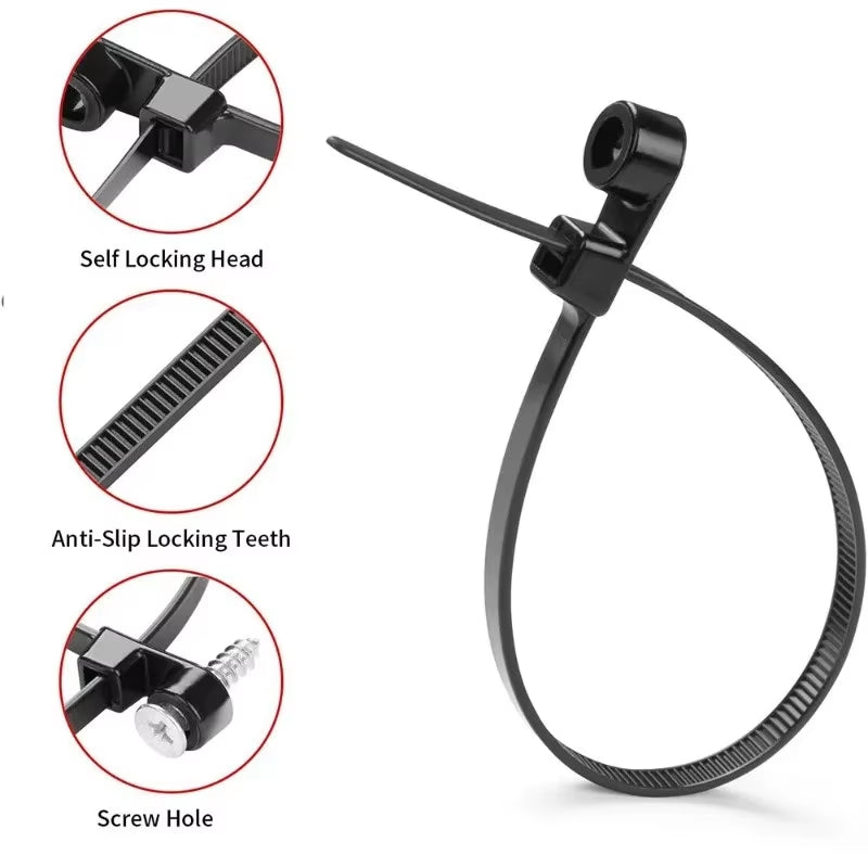 500/100PCS Screw Hole Cable Ties Reusable Fixed Nylon Cable Ties Self-Locking Cord Ties Straps Fastening Loop Office Organizer