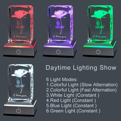 3D Rose Crystal Nightlight,Perfect Valentines Gift Ideas for Her My Girlfriend Wife Mom - Unique Anniversary Birthday Presents - I Love You Decolamp